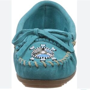 Minnetonka Beaded Moccasin Shoes Suede Turquoise Size 8